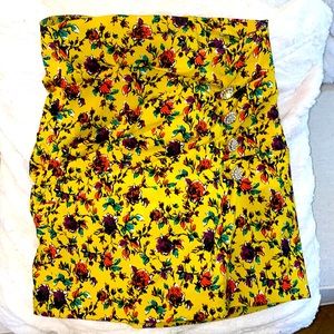 Brand New Zara Yellow Floral Mini Ruffle Ruched Skirt